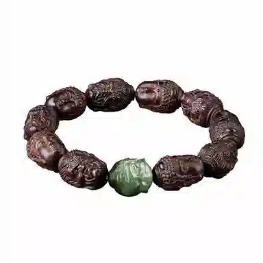 易明居 国潮新中式十八罗汉文玩佛珠 佛头檀香木质盘玩念珠  复古高级感手把件 转运珠 木作 手串 男女同款情侣款 紫檀