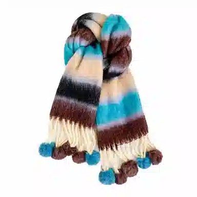 啄木鸟 多巴胺毛绒秋冬保暖大软糯流苏毛球甜美可爱 绒线围巾 男女同款情侣款