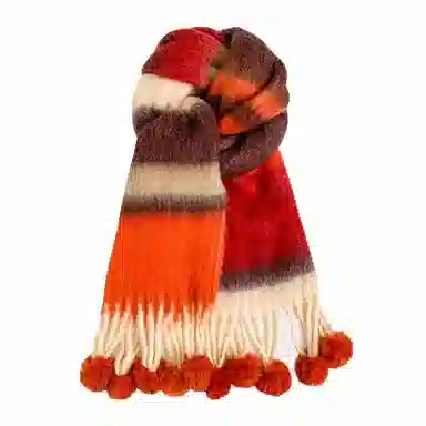 啄木鸟 多巴胺毛绒秋冬保暖大软糯流苏毛球甜美可爱 绒线围巾 男女同款情侣款