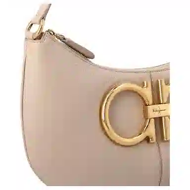 Ferragamo Vintage Large Metal Trim Leather Tote Bag Beige