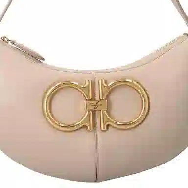 Ferragamo Vintage Large Metal Trim Leather Tote Bag Beige