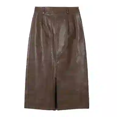 法文箱子 纯色高腰开叉包臀皮长裙 女款