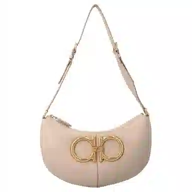 Ferragamo Vintage Large Metal Trim Leather Tote Bag Beige