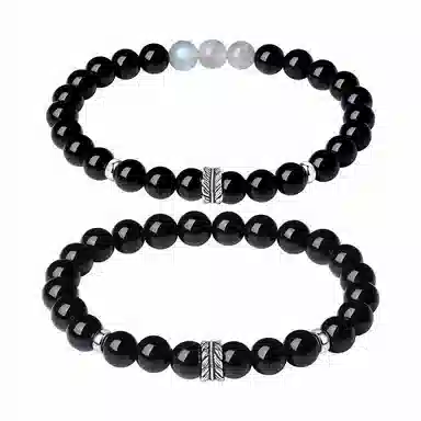 贝诗珠宝 羽你相伴情侣手链新中式高级感小众羽毛复古精致时尚 黑曜石 手串 男女同款情侣款