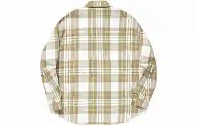 中国李宁 格纹宽松休闲长袖衬衫 男款 籽酮褐米白色格子