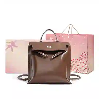 Fairwhale Classic Leather Backpack Black Khaki