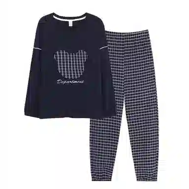 莫代尔 带胸垫防凸点柔软舒适亲肤休闲简约时尚百搭可外穿睡衣套装 女款 藏青色