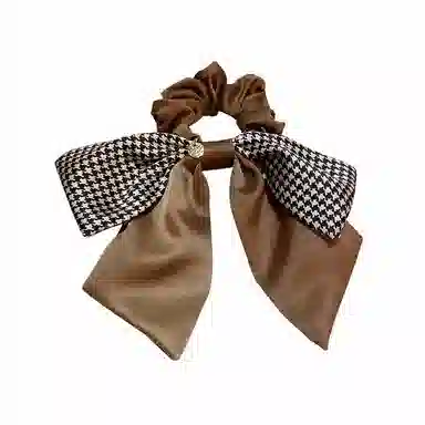 简应舒 复古格纹千格鸟蝴蝶结大肠飘带款 布 发圈 女款