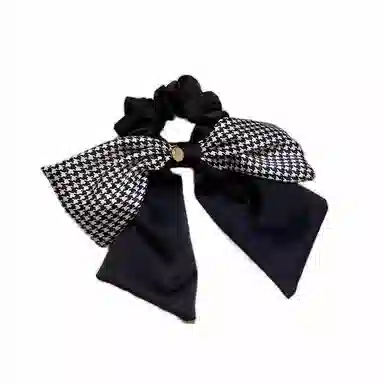简应舒 复古格纹千格鸟蝴蝶结大肠飘带款 布 发圈 女款
