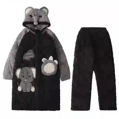 兰缪 保暖加厚连帽长款家居服睡衣套装 男款 图色