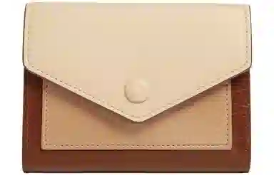 妙迪 小众设计拼接撞色时尚百搭小巧精致 合成革 钱包钱夹卡包多卡位折叠短款零钱包手拿包 常规 女款 拿铁千层雪