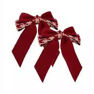 简应舒 日系可爱蝴蝶结顶夹发卡酒红色 布 发夹 女款