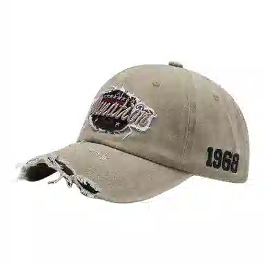 时尚复古破洞软顶字母立体刺绣韩版百搭弯檐水洗户外骑行出游遮阳潮牌 棉质材质 鸭舌帽 男女同款情侣款