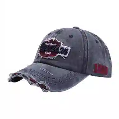 时尚复古破洞软顶字母立体刺绣韩版百搭弯檐水洗户外骑行出游遮阳潮牌 棉质材质 鸭舌帽 男女同款情侣款