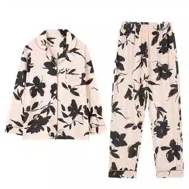 莫代尔 柔软舒适亲肤休闲简约经典家居服可外穿睡衣套装 女款 杏色