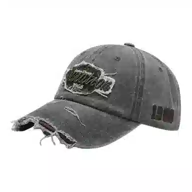 时尚复古破洞软顶字母立体刺绣韩版百搭弯檐水洗户外骑行出游遮阳潮牌 棉质材质 鸭舌帽 男女同款情侣款