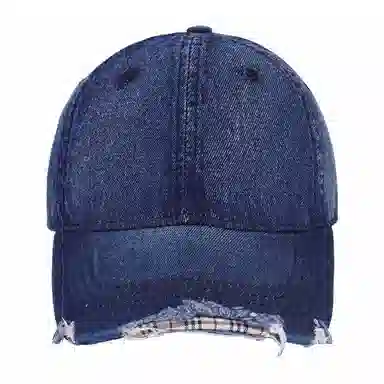 啄木鸟 美式复古水洗拼色格纹棒球帽工装做旧破洞重工毛边大头围显脸小软顶休闲百搭遮脸防晒素颜 棉 鸭舌帽 男女同款情侣款