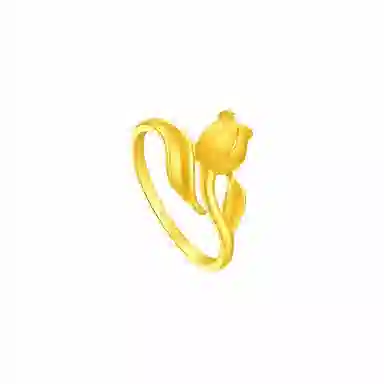 周大福精美气质郁金香足金黄金戒指女闺蜜同款