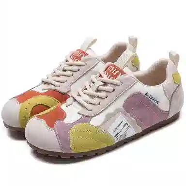 杰骤 头层牛皮 小众拼色 通勤百搭 轻便 低帮 生活休闲鞋 女