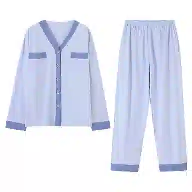 莫代尔 柔软舒适纯棉亲肤时尚休闲开衫长袖家居服可外穿睡衣套装 女款 亮钢蓝