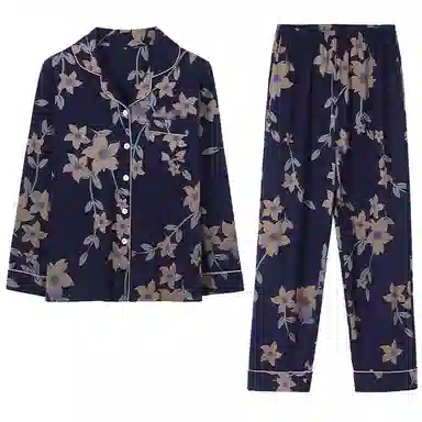 莫代尔 舒适亲肤休闲简约时尚长袖家居服可外穿睡衣套装 女款 藏青色