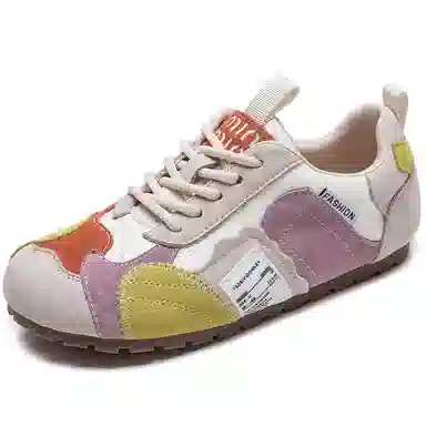 杰骤 头层牛皮 小众拼色 通勤百搭 轻便 低帮 生活休闲鞋 女