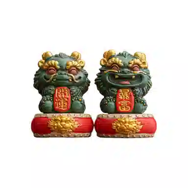 咕轹 暴富开运招财醒狮小摆件青砂石创意客厅装饰礼盒装  潮流衍生品