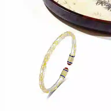 迎百宝 古法描金樱花唐草纹质感新中式国潮高级感吉言雕花珐琅工艺贵气感转运发财宫廷风汉服开口 合金 手镯 男女同款情侣款