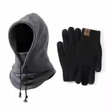 【通勤保暖必备】 浪莎 冬季骑行包头帽滑雪可戴头盔加绒雪上护耳护脸包头帽两件套 加厚聚酯纤维 帽子 男女同款情侣款