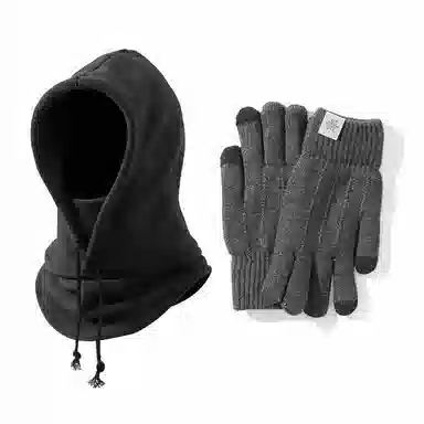 【通勤保暖必备】 浪莎 冬季骑行包头帽滑雪可戴头盔加绒雪上护耳护脸包头帽两件套 加厚聚酯纤维 帽子 男女同款情侣款