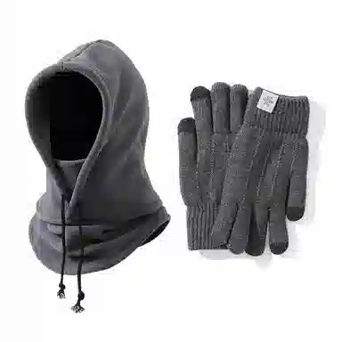 【通勤保暖必备】 浪莎 冬季骑行包头帽滑雪可戴头盔加绒雪上护耳护脸包头帽两件套 加厚聚酯纤维 帽子 男女同款情侣款