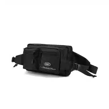 特步 纯色运动户外便携卡扣挎包潮流时尚 织物 腰包 男女同款情侣款 黑色