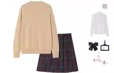 东鲸岁时记 学院风复古高级感显瘦舒适长袖针织衫格子百褶裙制服 女款