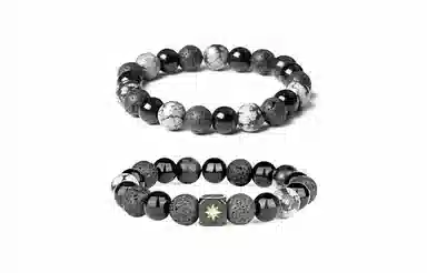 嘉福莱 星芒陨石 闪耀六芒星 简约小众潮流冷淡风 黑白拼色精致串珠 琉璃 手串 男女同款情侣款