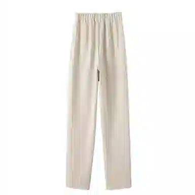 晚白 纯色高腰毛呢直筒休闲裤 女款 杏色