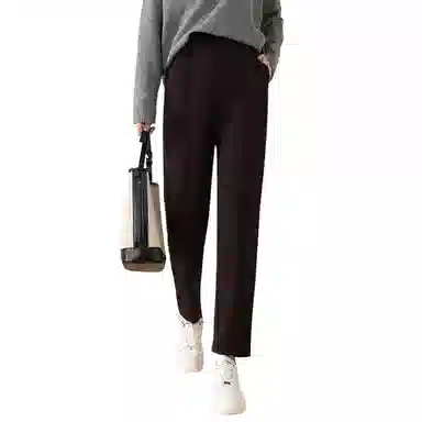 晚白 纯色高腰毛呢直筒休闲裤 女款 杏色