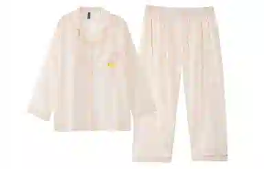夏芬妍 简约休闲高级感樱桃冰丝翻领带胸垫家居服舒适亲肤宽松长袖长裤可外穿睡衣套装 女款 杏色