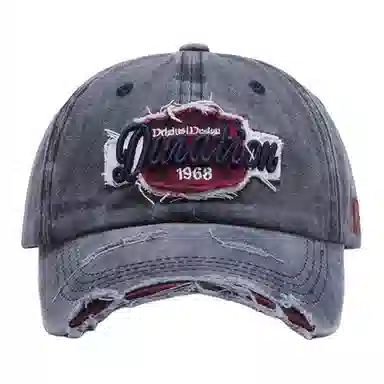 时尚复古破洞软顶字母立体刺绣韩版百搭弯檐水洗户外骑行出游遮阳潮牌 棉质材质 鸭舌帽 男女同款情侣款