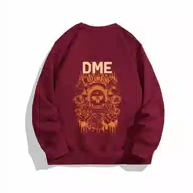 【dme】 潮酷美式高街校园款骷髅头手绘套头圆领保暖舒适柔软宽松时尚个性卫衣 男女同款