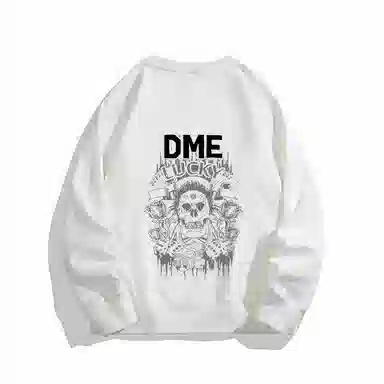 【dme】 潮酷美式高街校园款骷髅头手绘套头圆领保暖舒适柔软宽松时尚个性卫衣 男女同款