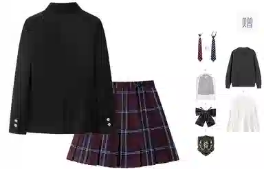 东鲸岁时记 学院风开学季舒适上衣格纹中腰合身半裙制服 女款 黑色