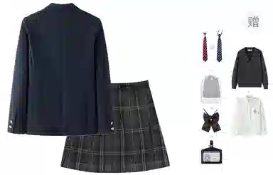 东鲸岁时记 学院风开学季舒适上衣格纹中腰合身半裙制服 女款 黑色