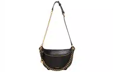 妙迪 小众高级感时尚休闲简约百搭轻便链条胸包腰包 头层牛皮 马鞍包单肩斜挎包 常规 女款 曜石黑