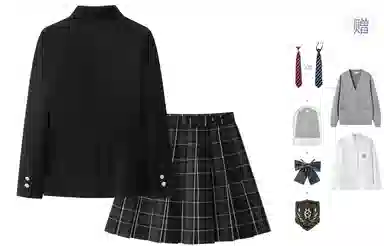 东鲸岁时记 学院风开学季舒适上衣格纹中腰合身半裙制服 女款 黑色