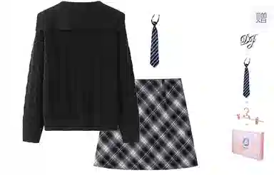 东鲸岁时记 学院风海军领复古绞花上衣毛衣外套学姐感松弛感宽松文艺风经典格纹半裙穿搭一整套裙装套装 秋冬季 女款 礼盒装 米白色