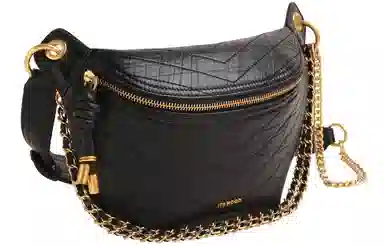 妙迪 小众高级感时尚休闲简约百搭轻便链条胸包腰包 头层牛皮 马鞍包单肩斜挎包 常规 女款 曜石黑