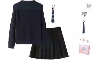 东鲸岁时记 学院风海军领复古绞花上衣毛衣外套学姐感松弛感宽松文艺风经典格纹半裙穿搭一整套裙装套装 秋冬季 女款 礼盒装 米白色