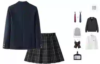 东鲸岁时记 学院风开学季舒适上衣格纹中腰合身半裙制服 女款 黑色