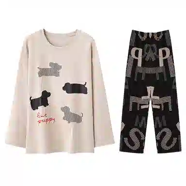 兰缪 圆领长袖长裤高级感休闲可外穿睡衣套装 男款 米色