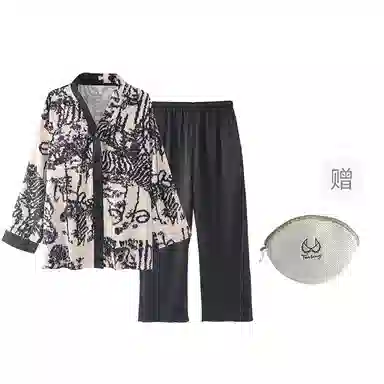 芬腾可安 韩版冰丝薄款中国风开衫长袖长裤可外穿休闲高级感睡衣套装 女款 图色